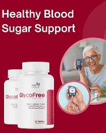 Senior man smiling and holding a bottle of GlycoFree supplement